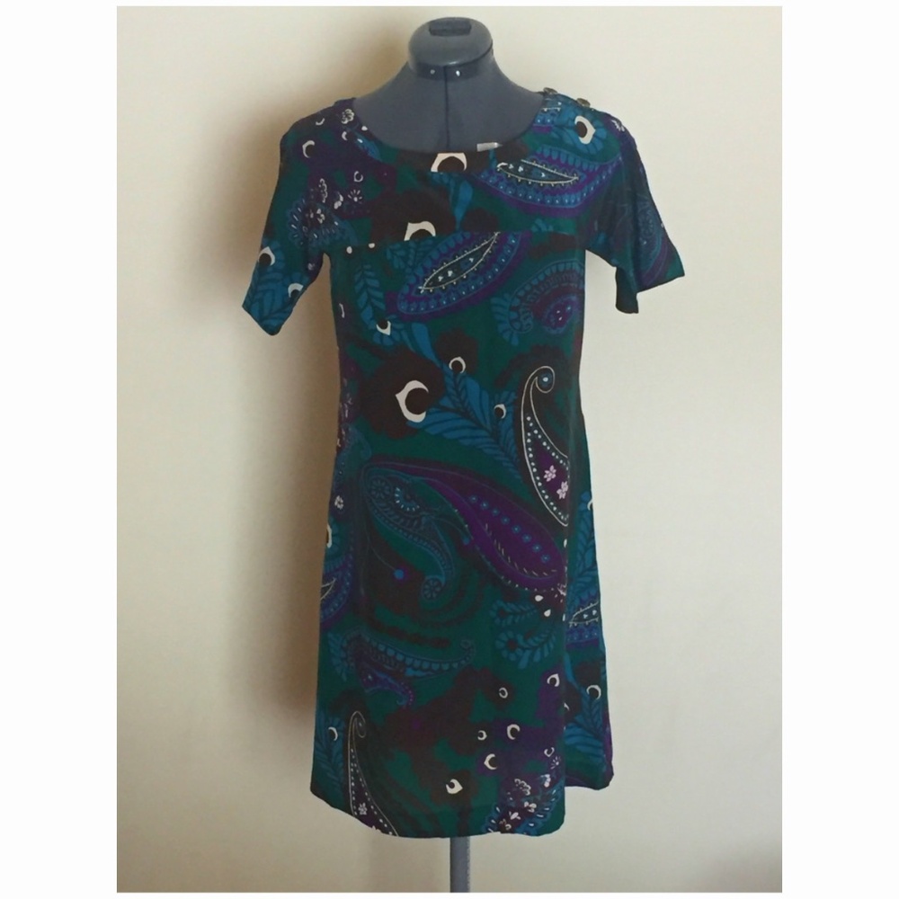 Banana Republic 100% Silk Green Paisley Shift Dress Size XS